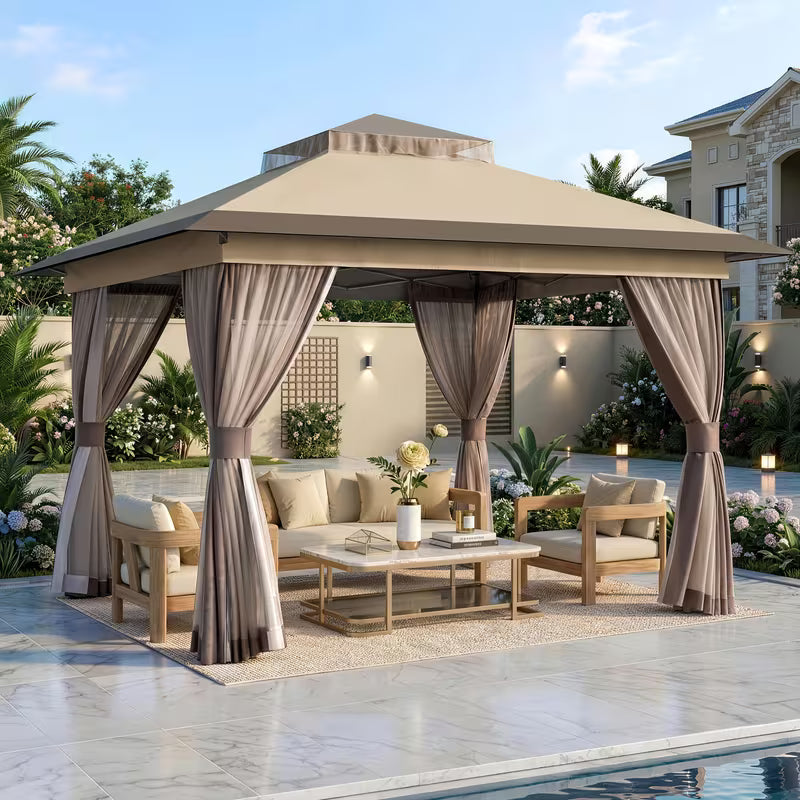 11'X11'  Outdoor Gazebo, Pop Up Canopy with Mosquito Netting