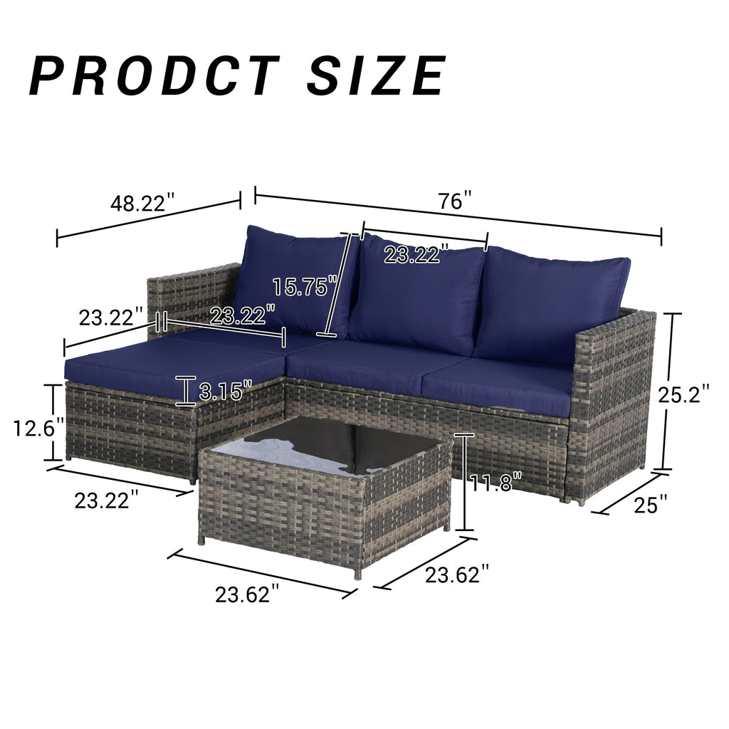 2 Pieces Patio Furniture Set, Outdoor Woven Sectional L-Shaped Patio Furniture