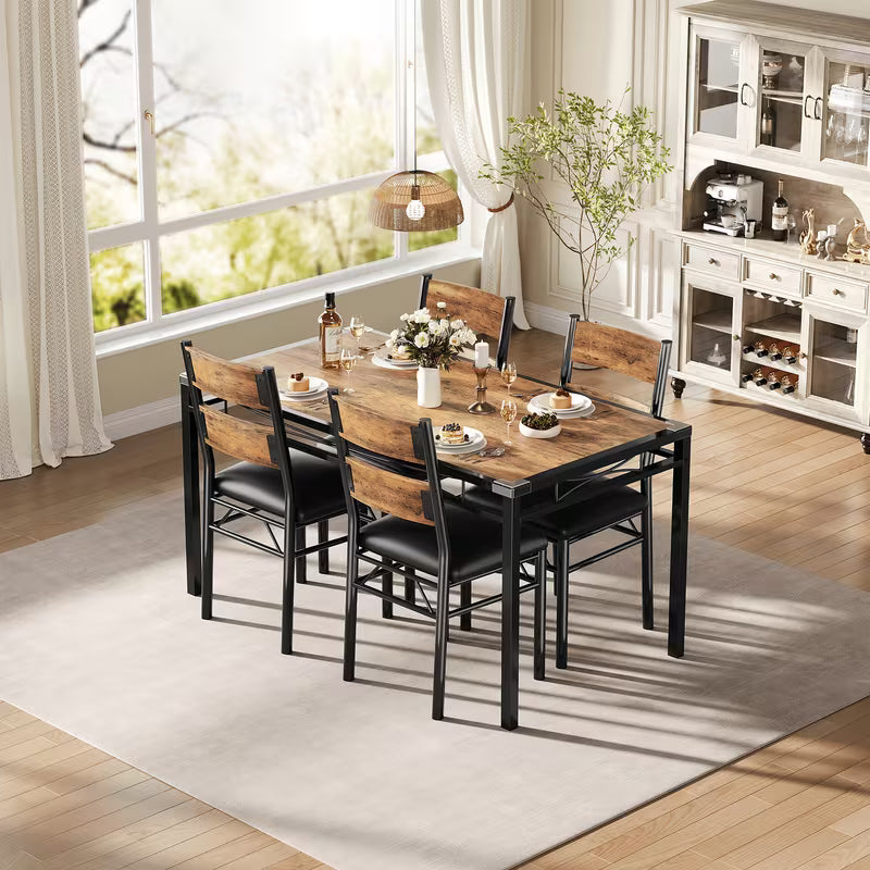 Black and Brown Farmhouse Dining Set for 4