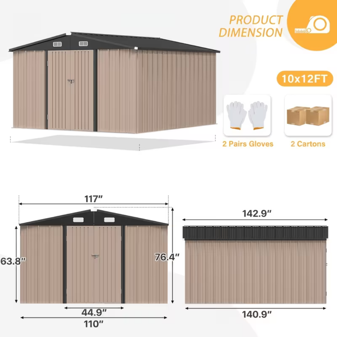 10x12 ft Gable Roof Outdoor Metal Storage Shed