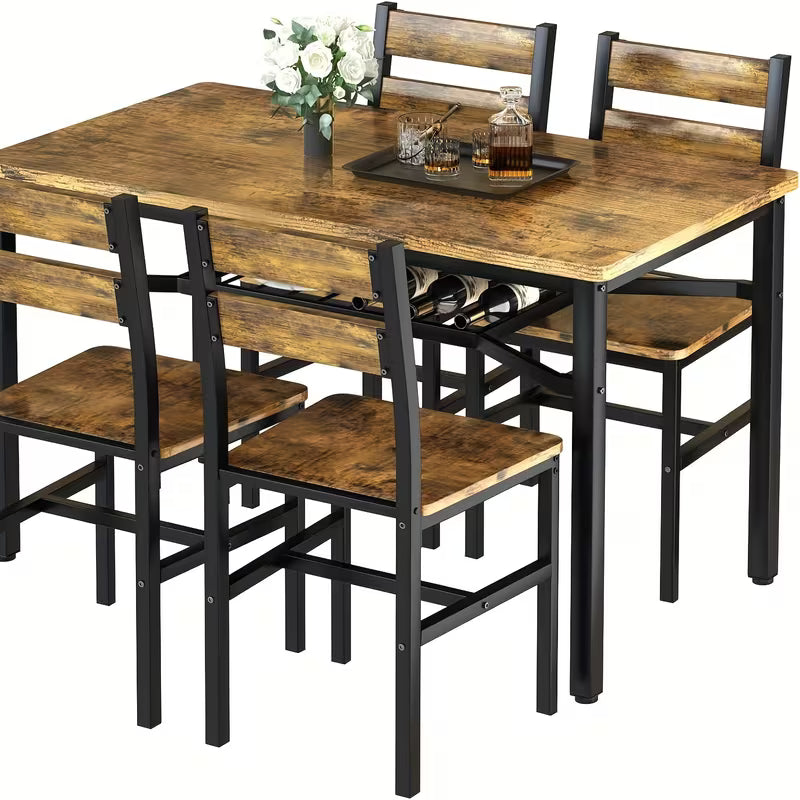 Black Farmhouse Dining Table Set for 4