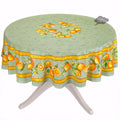 French Provencal tablecloth - Cotton, natural or acrylic-coated - 70" round - Lemon green | Tissus Toselli