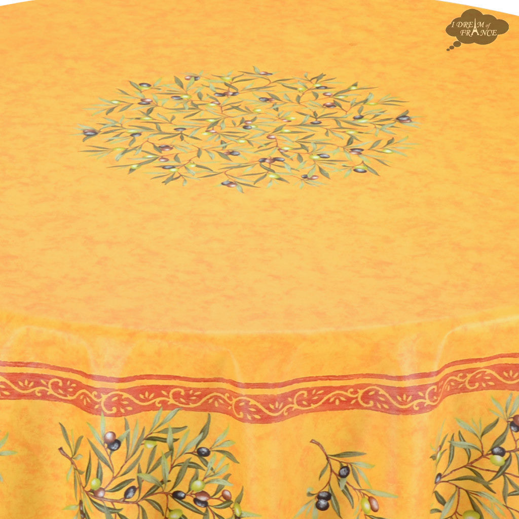 French Provencal tablecloth - Cotton, natural or acrylic-coated - 70" round - Clos des Oliviers yellow | Label France