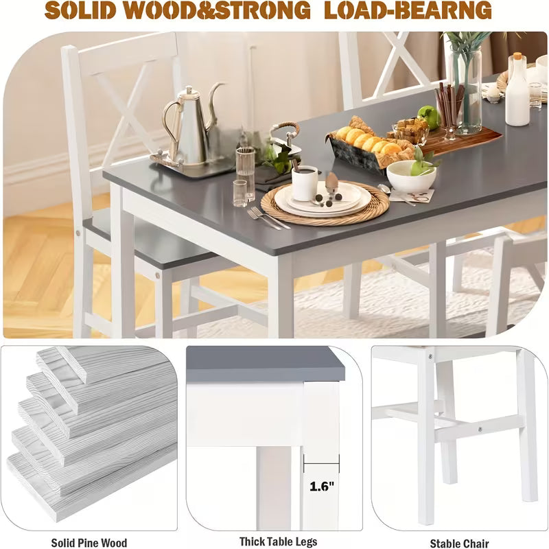 5pcs Dining Set, 42.5 Inch Wood Table with 4 Chairs