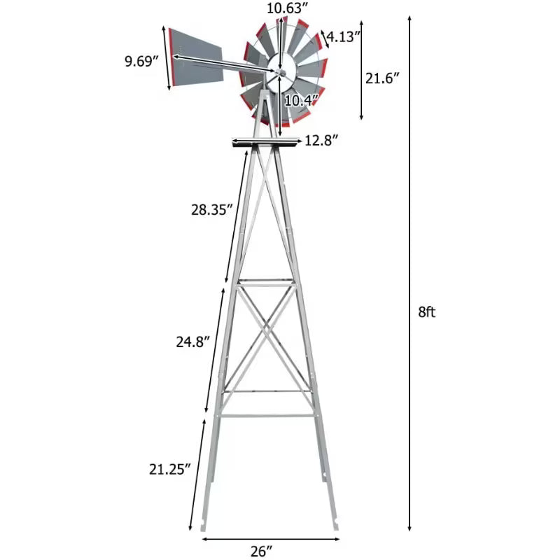 8FT Metal Windmill Garden Decoration Weather Vane