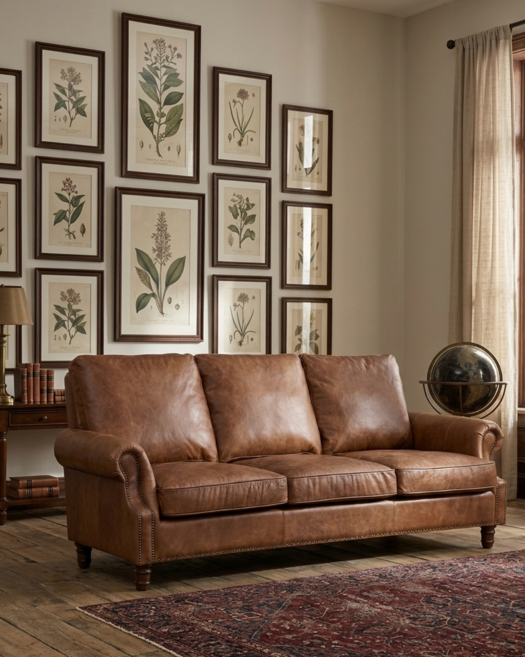 English Rolled Arm Sofa - Bark Brown Leather