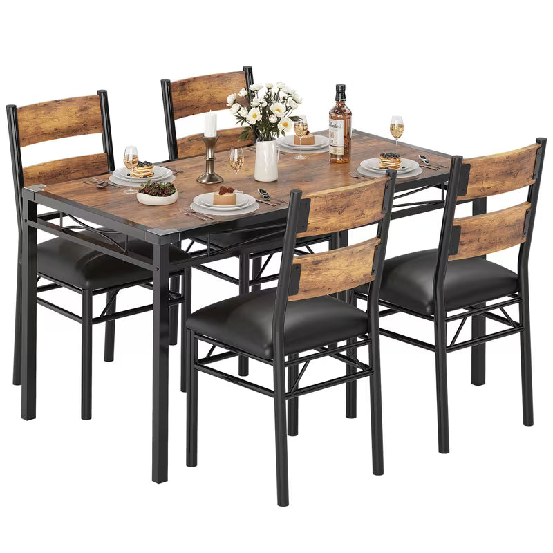 Black and Brown Farmhouse Dining Set for 4
