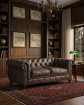 Century Chesterfield Love Seat - Dark Brown Leather