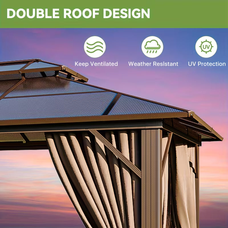 16x12ft Brown Aluminum Alloy Hardtop Gazebo