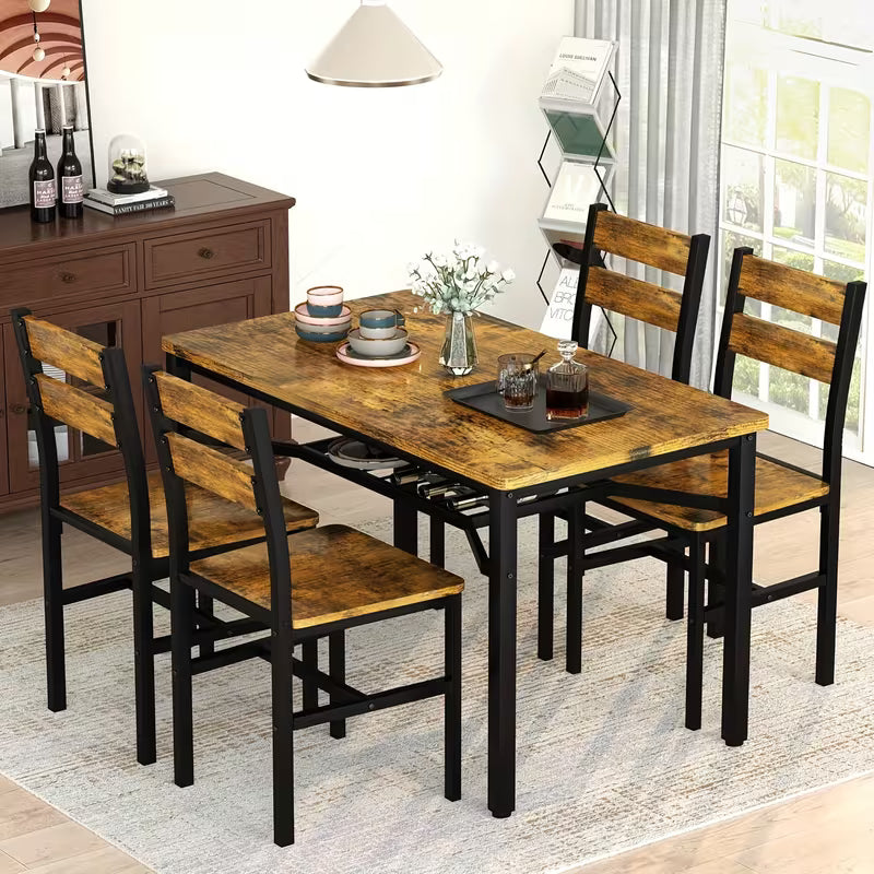 Black Farmhouse Dining Table Set for 4