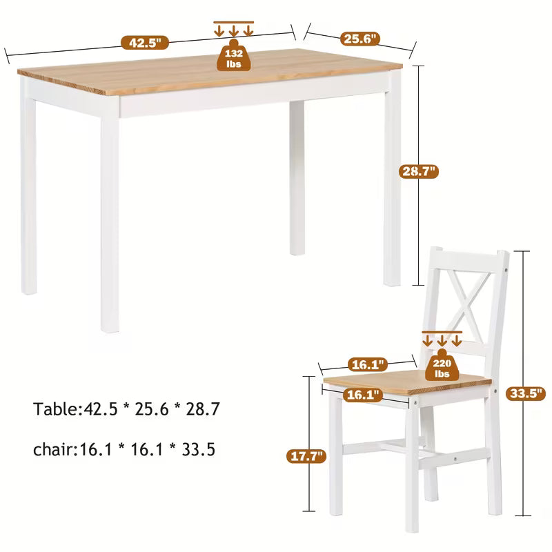 5pcs Dining Set, 42.5 Inch Wood Table with 4 Chairs