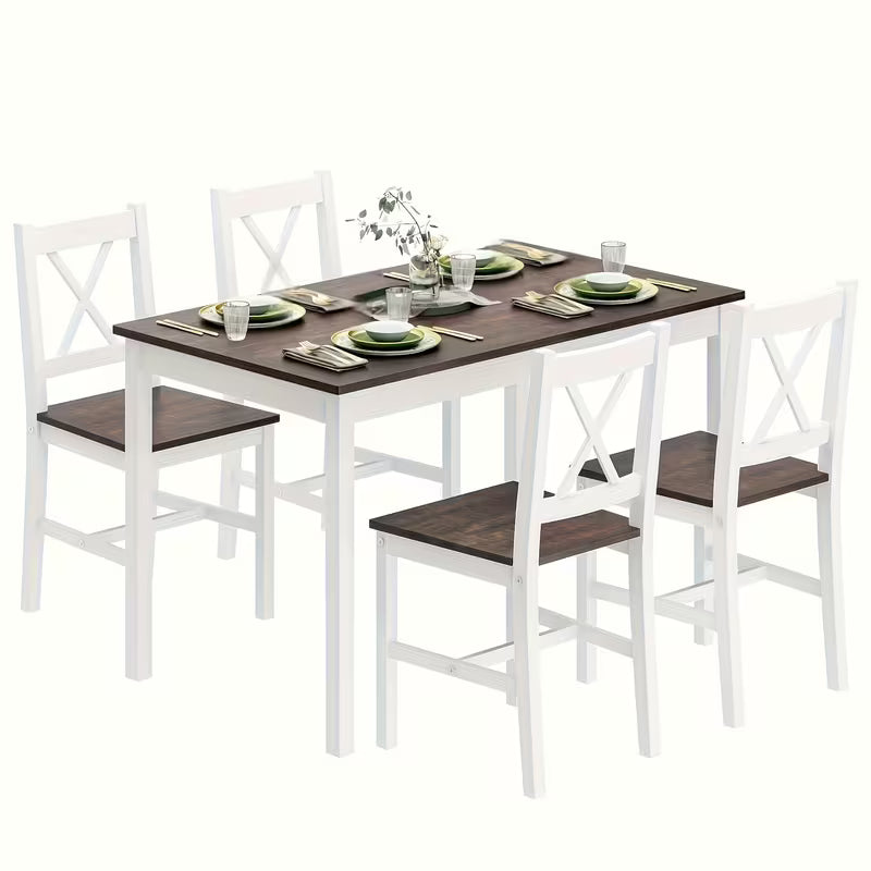 5pcs Dining Set, 42.5 Inch Wood Table with 4 Chairs