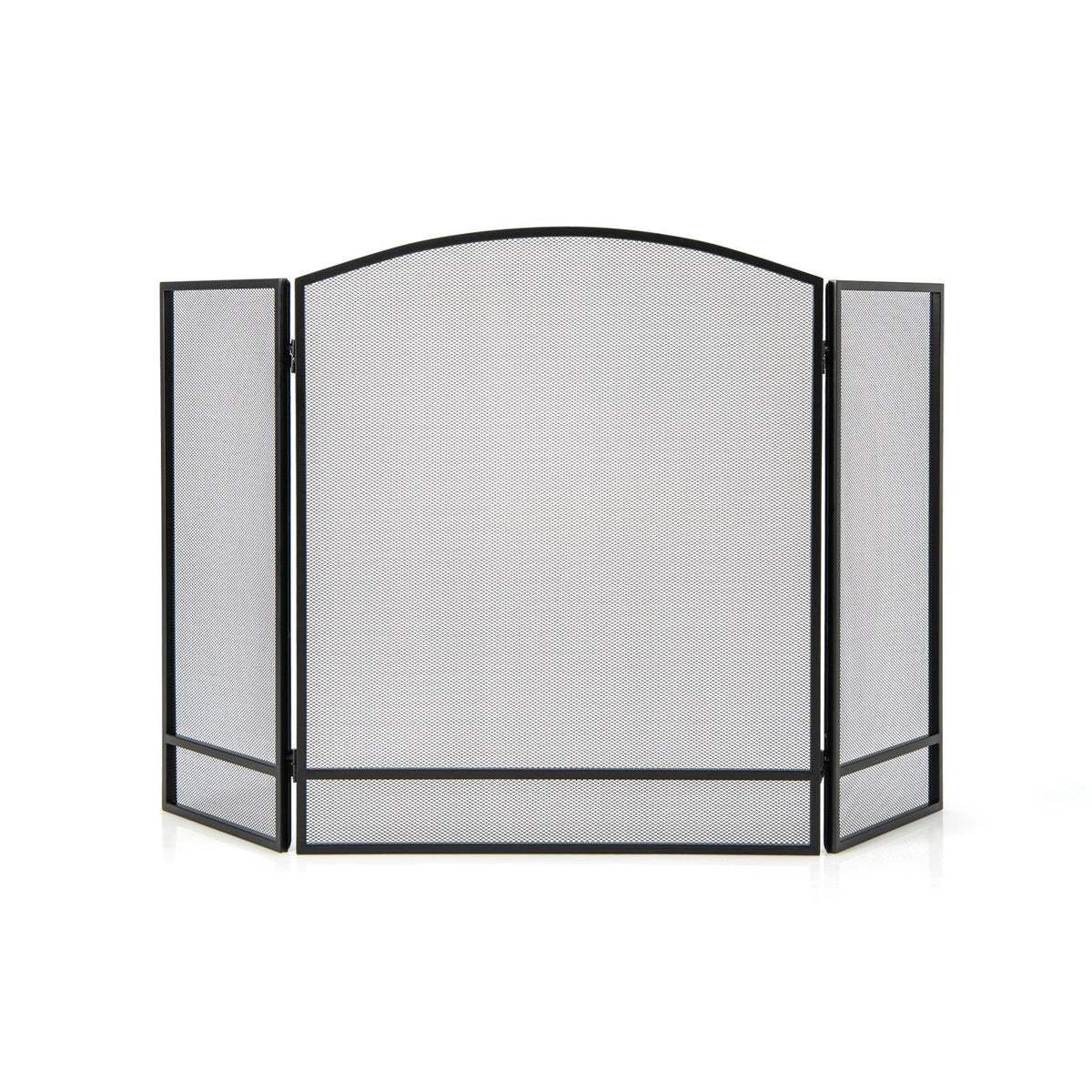 3-Panel Foldable Fireplace Screen with Wrought Metal Mesh-Black