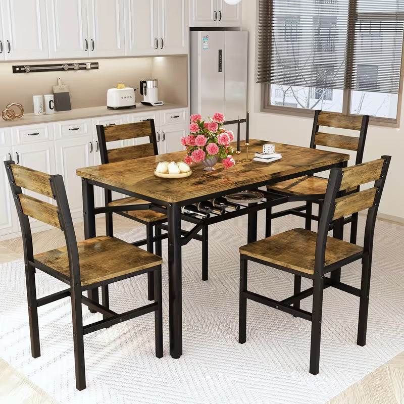 Black Farmhouse Dining Table Set for 4