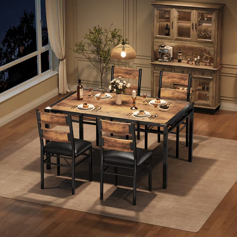 Black and Brown Farmhouse Dining Set for 4