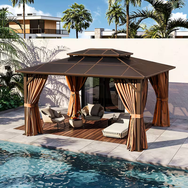 16x12ft Brown Aluminum Alloy Hardtop Gazebo