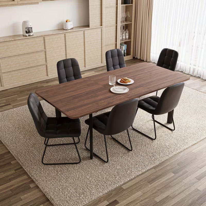 Modern Retractable Long Dining Table And 6 Dining Chairs