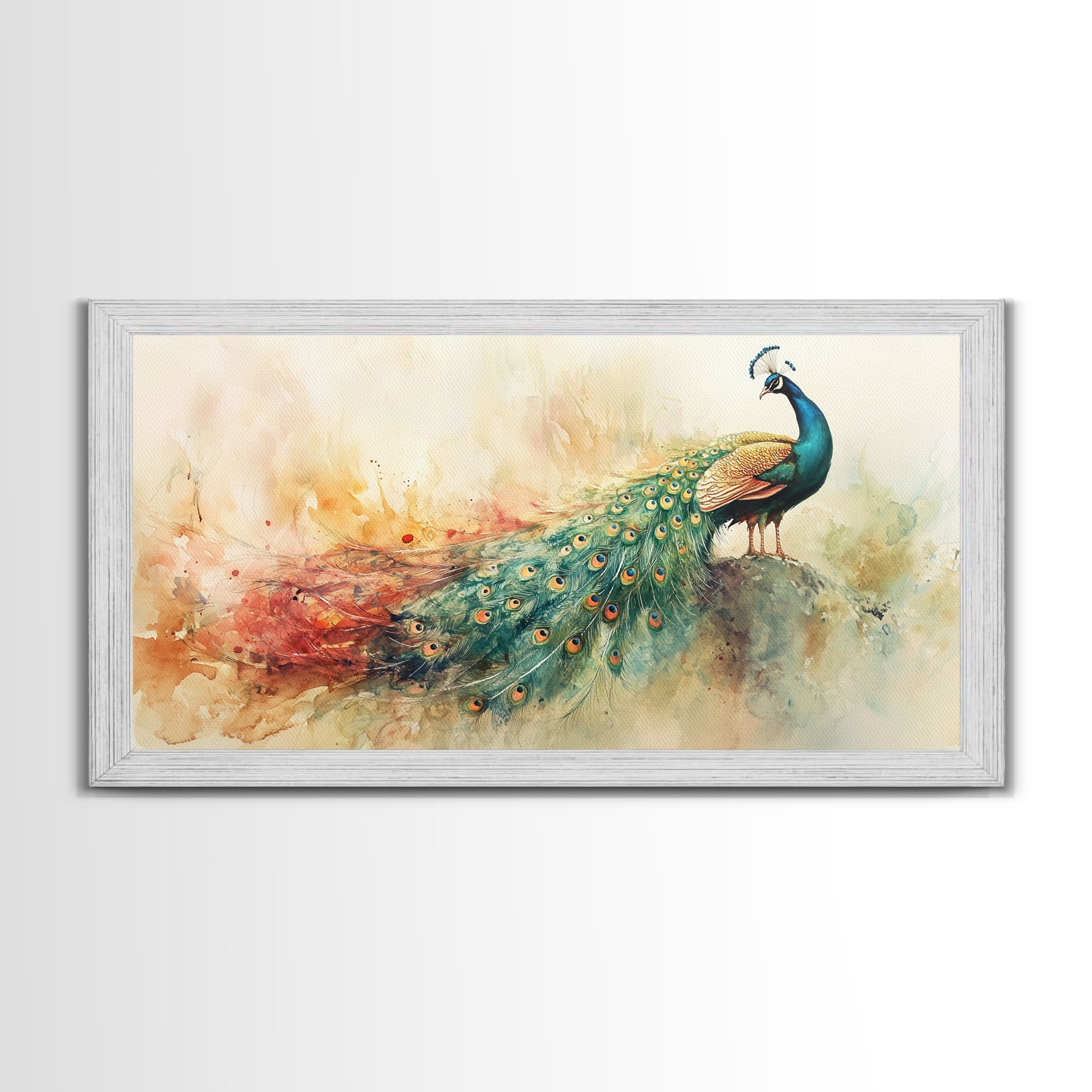 Elegant Peacock Wall Art Canvas Print, Colorful Wildlife Painting, Moody Therapy Art, Unique Bedroom Decor Gift Idea, Botanical Prints