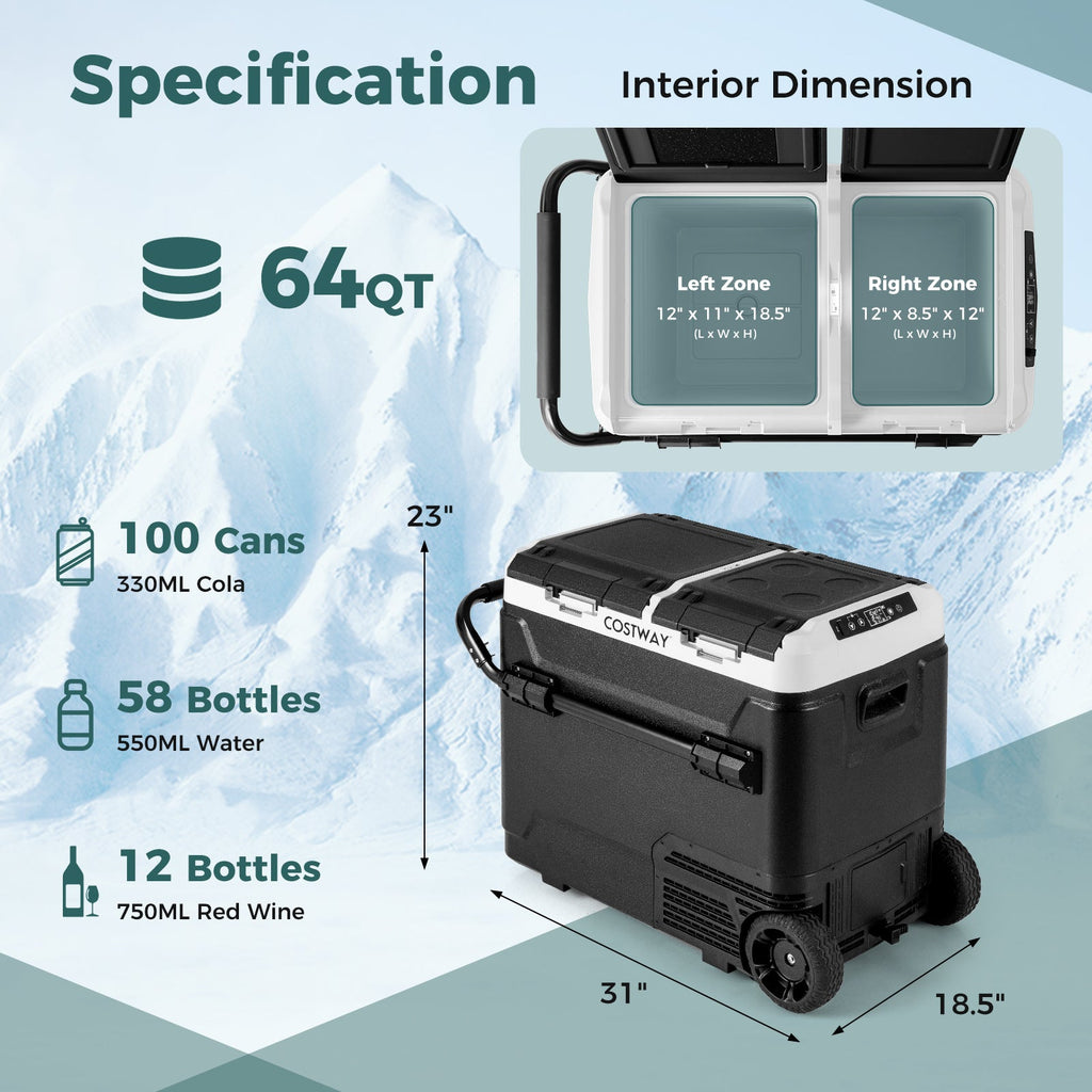 64QT Portable Compressor Fridge Freezer for Vehicles Camping Travel Truck RV Boat