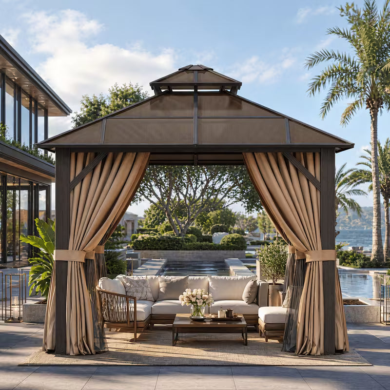 16x12ft Brown Aluminum Alloy Hardtop Gazebo