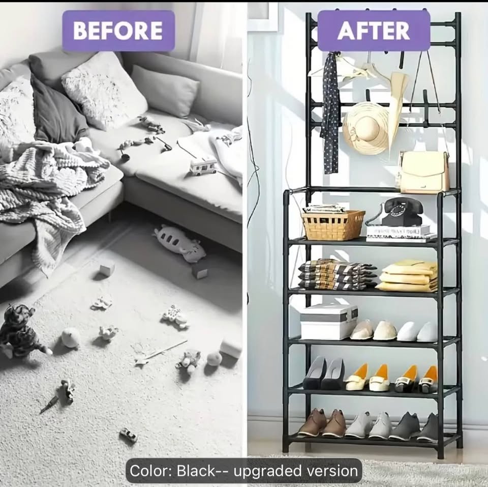 Black Coat Rack w/ Shoe Shelves