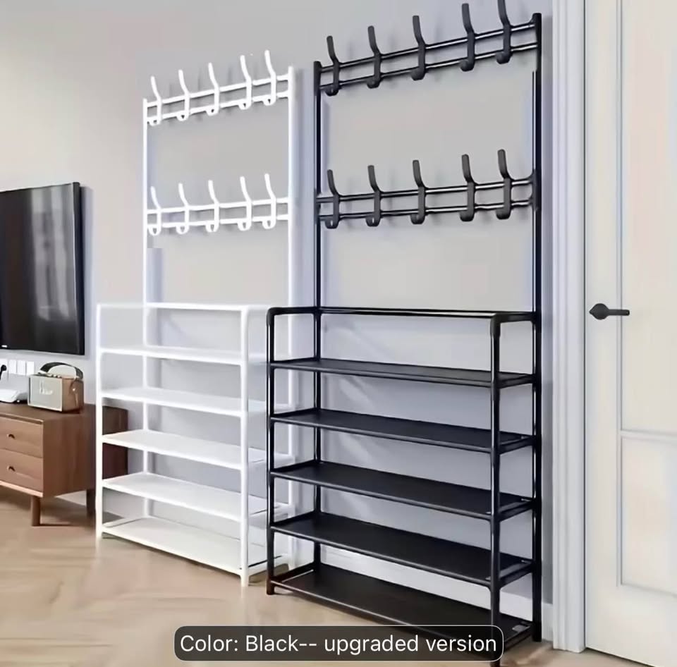 Black Coat Rack w/ Shoe Shelves