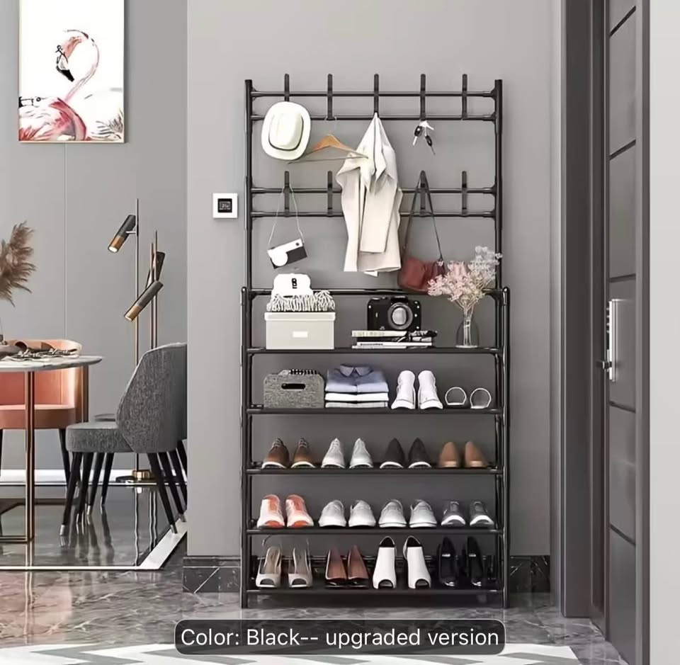 Black Coat Rack w/ Shoe Shelves