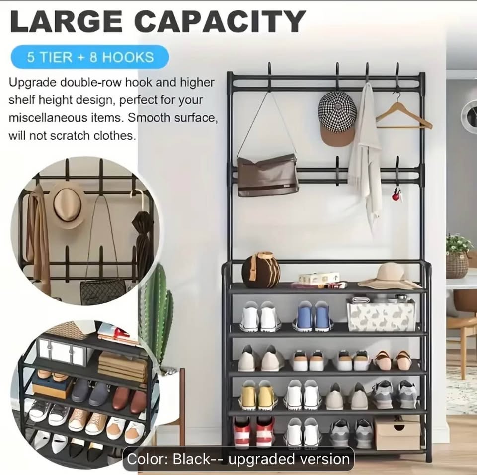 Black Coat Rack w/ Shoe Shelves