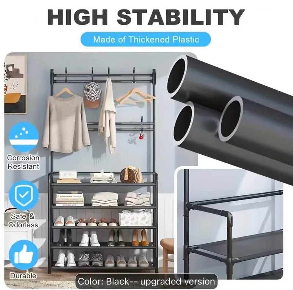 Black Coat Rack w/ Shoe Shelves