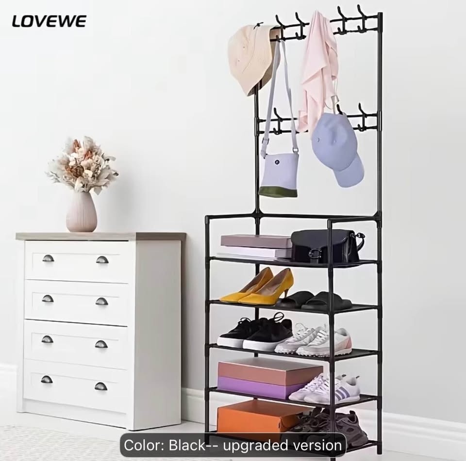 Black Coat Rack w/ Shoe Shelves