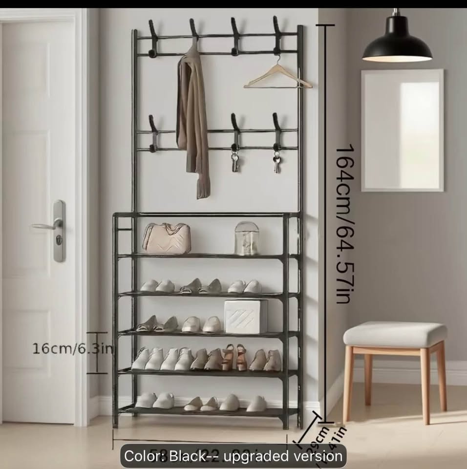 Black Coat Rack w/ Shoe Shelves