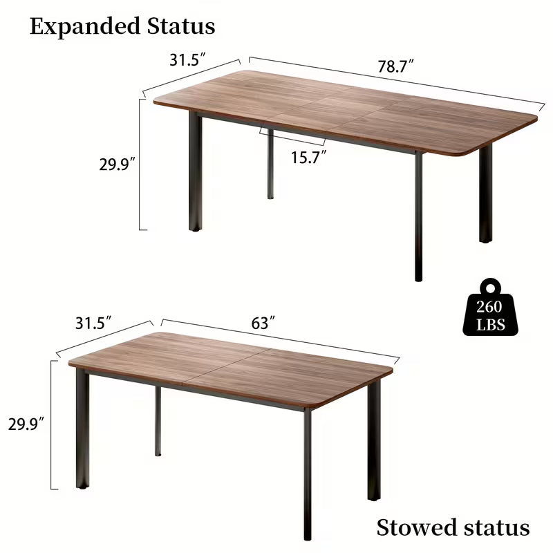 Modern Retractable Long Dining Table And 6 Dining Chairs