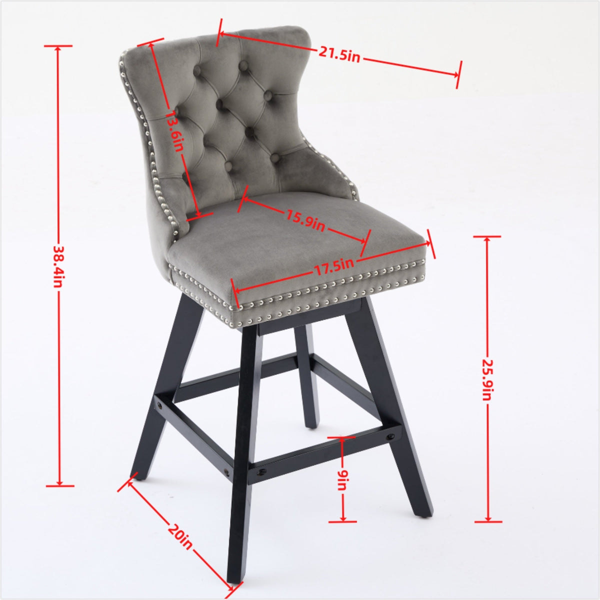Swivel Velvet Barstools with Button Tufted Decoration - Set of 2 (Wine Red)