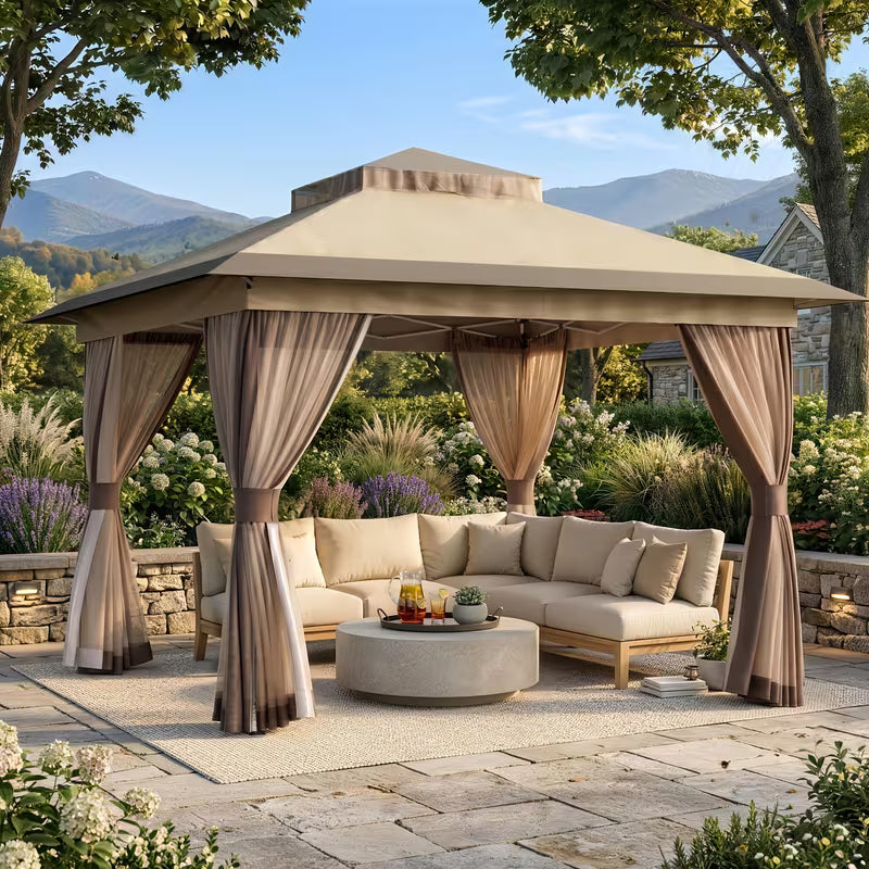 11'X11'  Outdoor Gazebo, Pop Up Canopy with Mosquito Netting