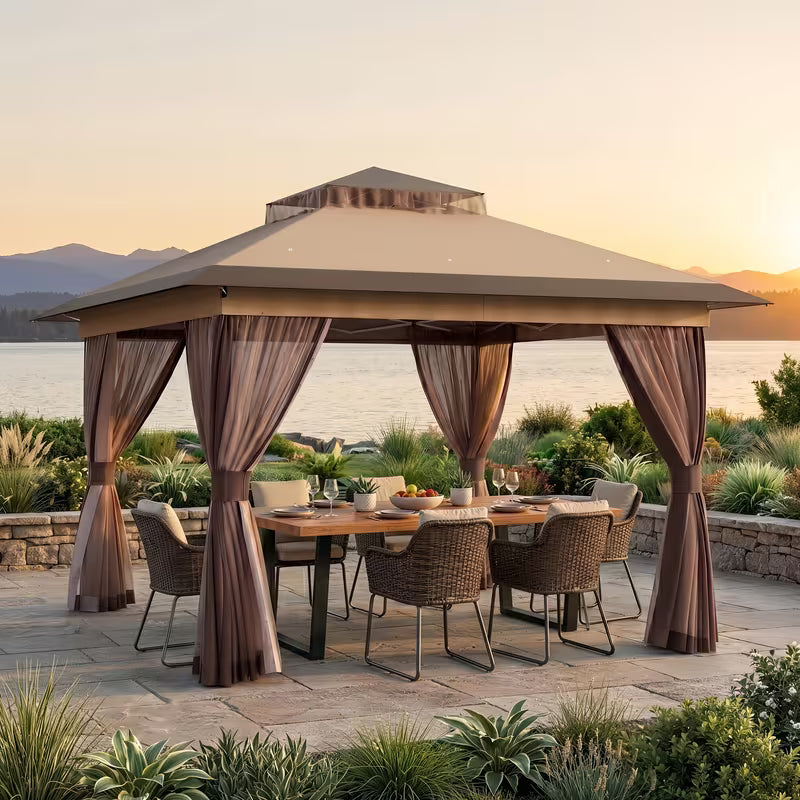 11'X11'  Outdoor Gazebo, Pop Up Canopy with Mosquito Netting