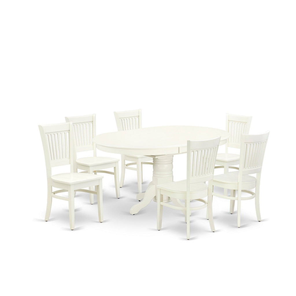 EAST WEST FURNITURE - AVVA7-LWH-W - 7-Piece Kitchen Table Set- 6 Modern Dining Chairs with Wooden Seat and Slatted Chair Back - Removable leaf Kitchen Dining Table - linen white Finish