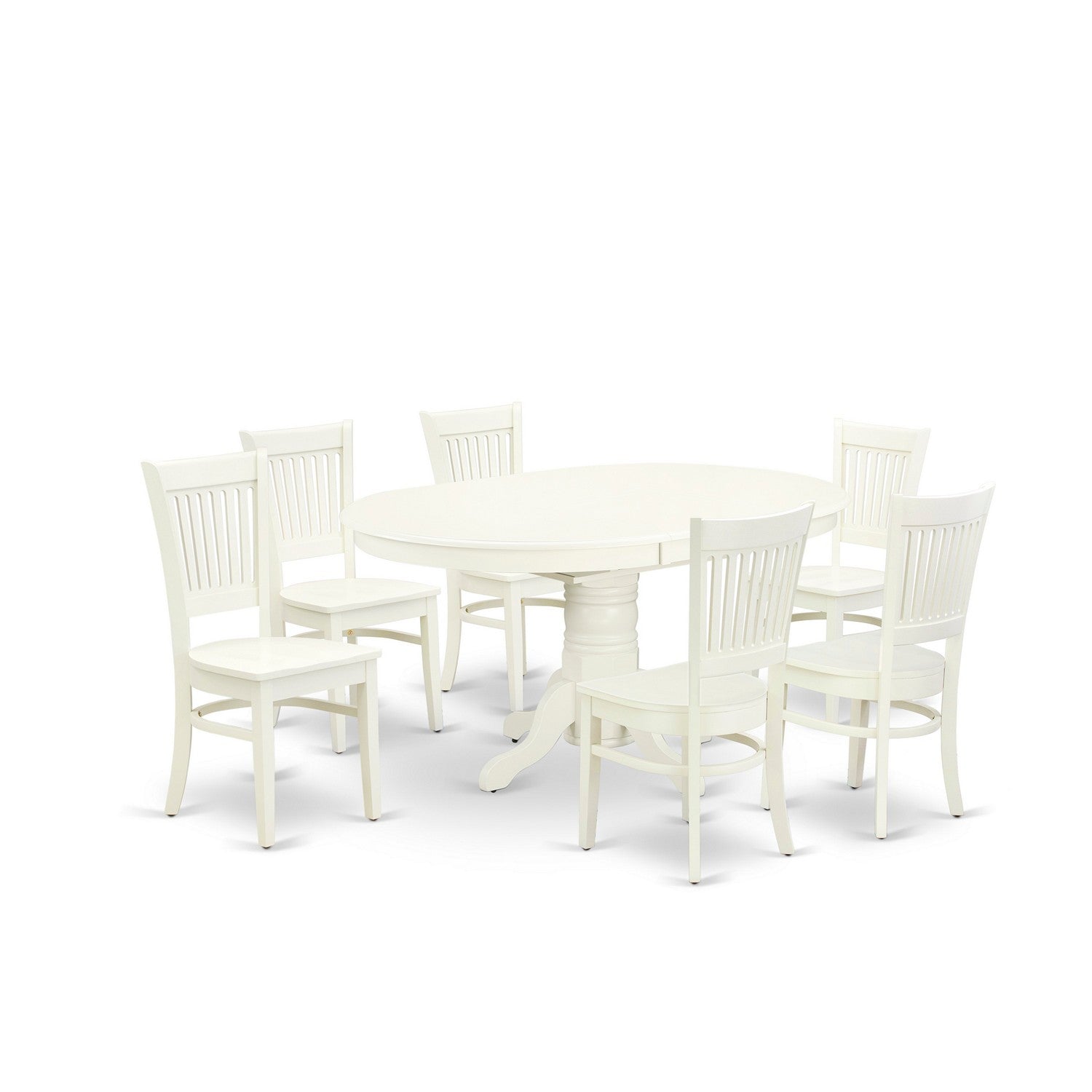 EAST WEST FURNITURE - AVVA7-LWH-W - 7-Piece Kitchen Table Set- 6 Modern Dining Chairs with Wooden Seat and Slatted Chair Back - Removable leaf Kitchen Dining Table - linen white Finish