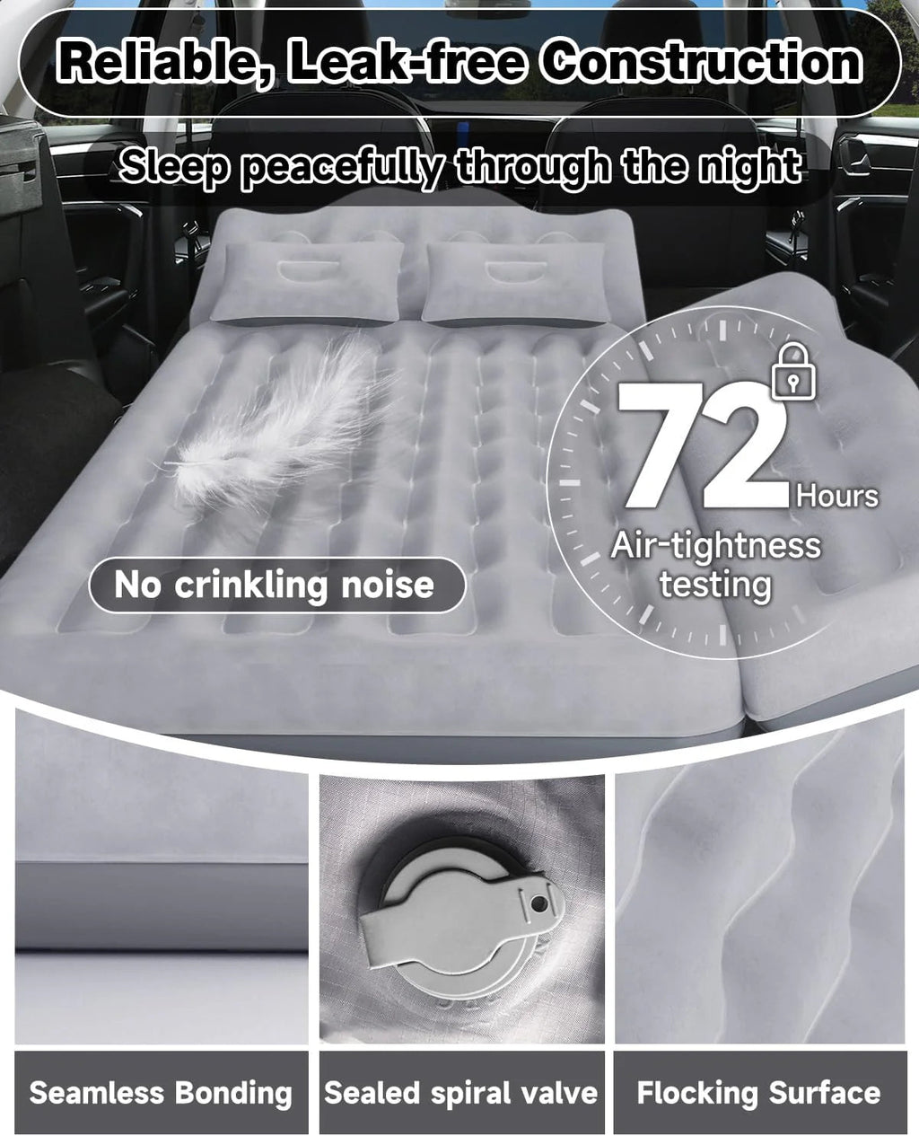 Umbrauto 29.53in/75cm Wide Car Air Mattress – Inflatable SUV, Truck & Van Back Seat Camping Bed with Pump & Pillows, Gray
