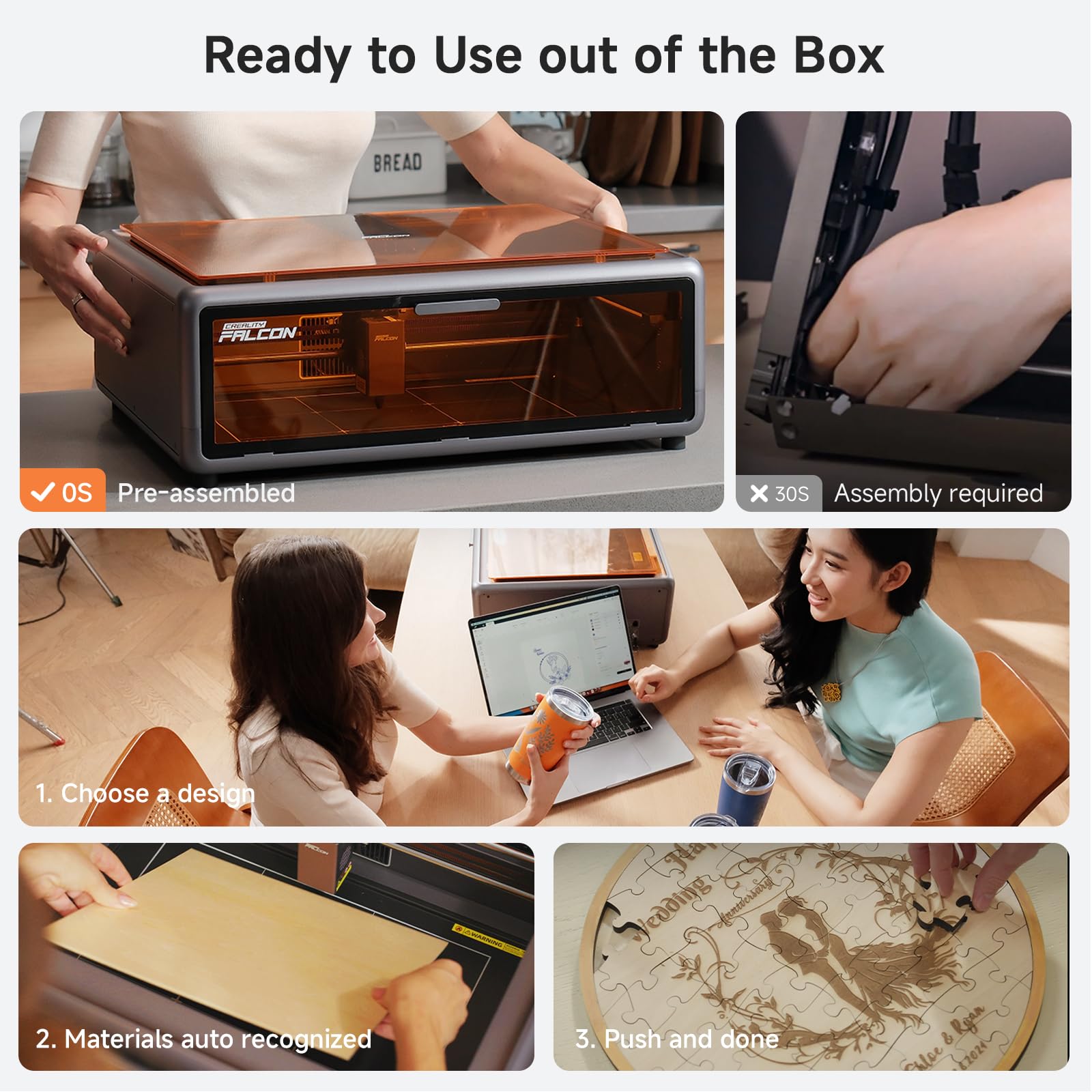 Creality Falcon A1 10W Laser Engraver, Enclosed Laser Cutter with Air Assist, HD Camera Positioning, Beginner-friendly, Class 1 Safety Laser Engravering Machine for Wood and Metal, Acrylic