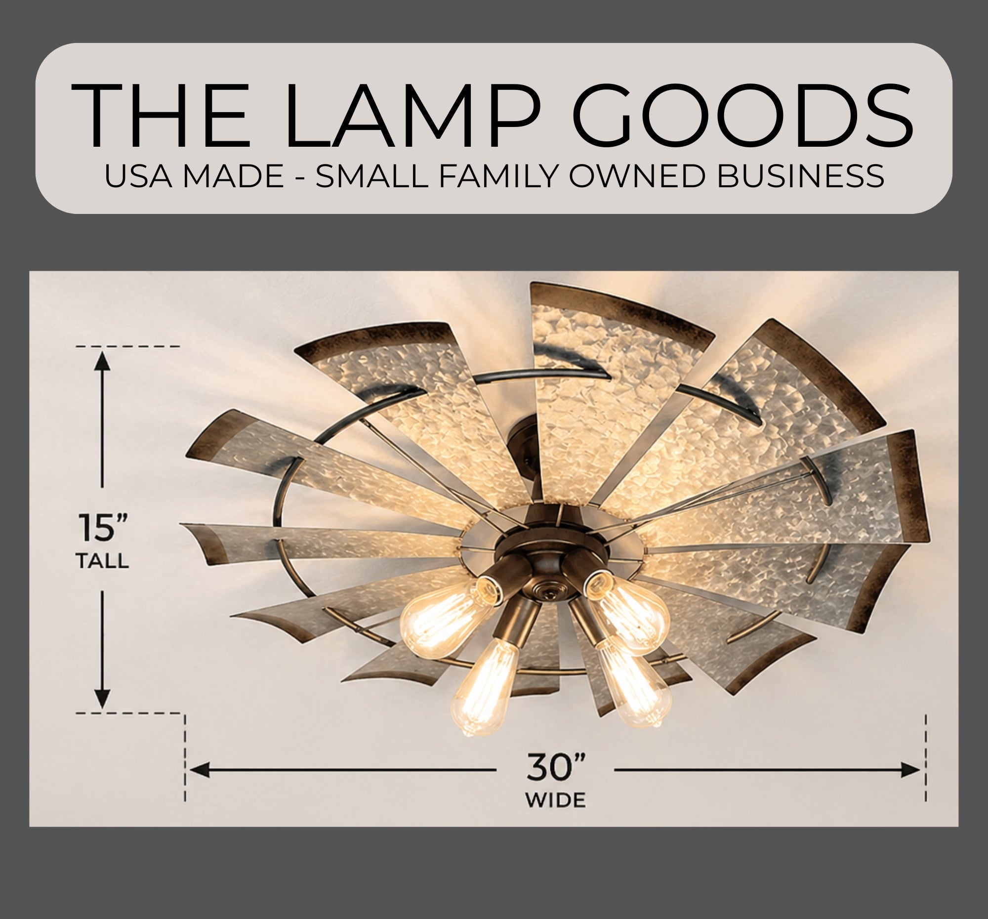 Farmhouse Windmill STATIONARY Ceiling Light | 30" Flush Mount