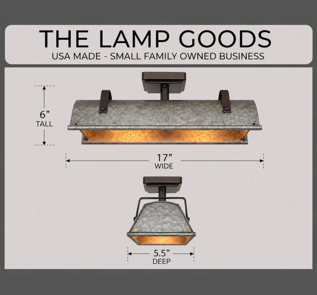 Galvanized Metal Farmhouse Ceiling Light | 17" Flush Mount