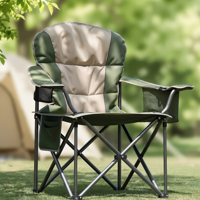 500 lbs Heavy Duty Folding Camping Chair w/ Cup Holder & Cooler Bag | Portable Outdoor Beach Seat