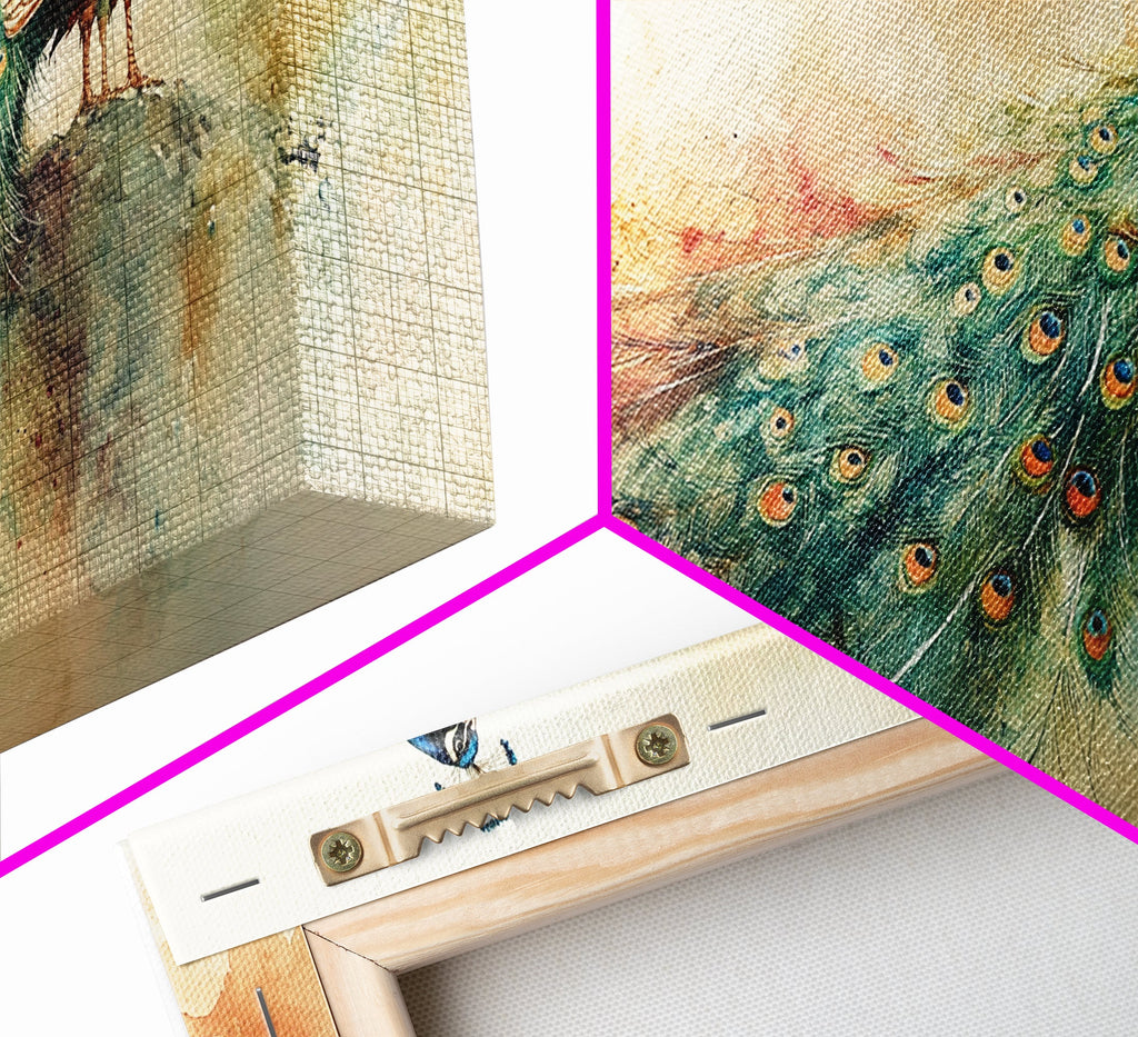 Elegant Peacock Wall Art Canvas Print, Colorful Wildlife Painting, Moody Therapy Art, Unique Bedroom Decor Gift Idea, Botanical Prints