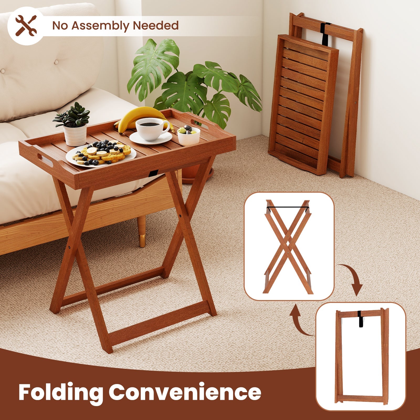 Outdoor Patio Solid Wood Tray Table with Removable Top No Assembly Required