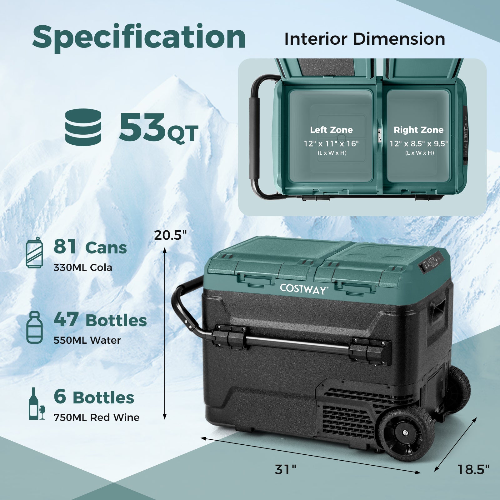 64QT Portable Compressor Fridge Freezer for Vehicles Camping Travel Truck RV Boat
