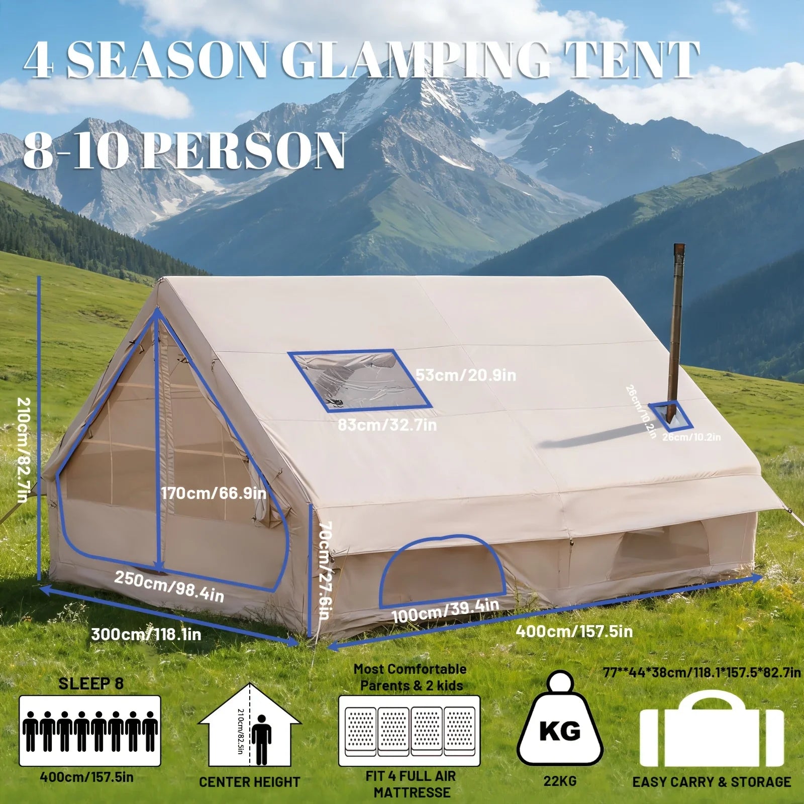 Inflatable Camping Tent With Skylight And Breathable Mesh