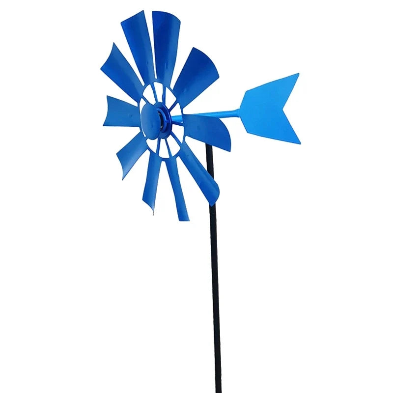 367A Wrought Iron Rotating Windmill Metal Wind Spinner Landscape Ornament for Outdoor Courtyard Yard Lawn Pinwheel Decor