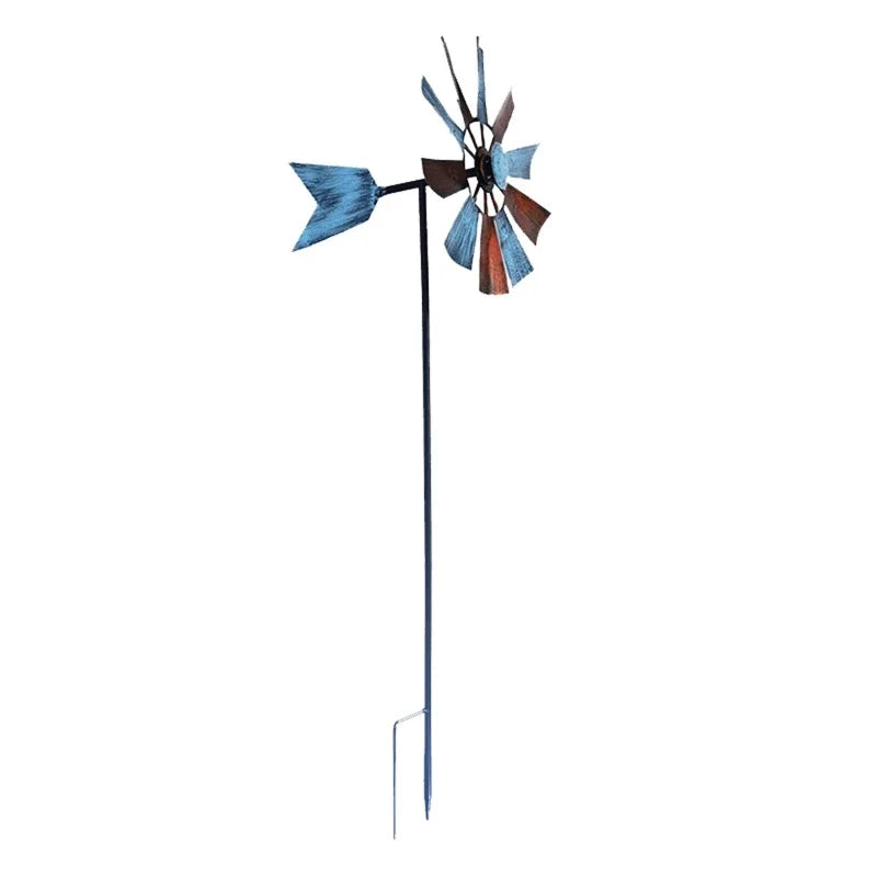 367A Wrought Iron Rotating Windmill Metal Wind Spinner Landscape Ornament for Outdoor Courtyard Yard Lawn Pinwheel Decor