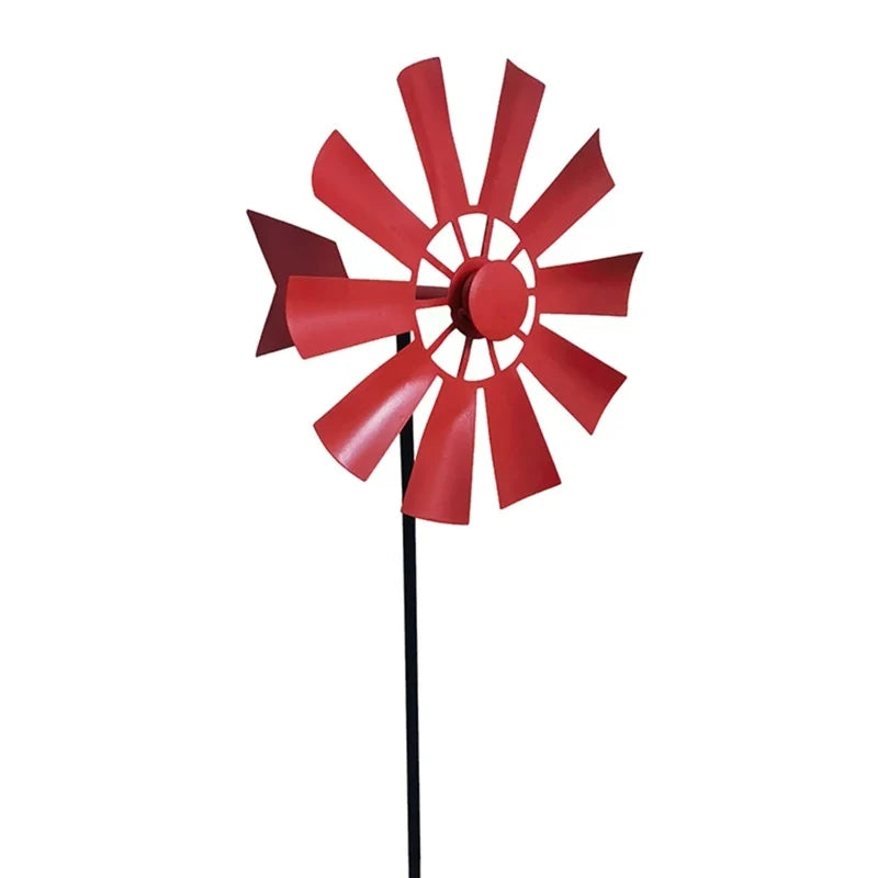 367A Wrought Iron Rotating Windmill Metal Wind Spinner Landscape Ornament for Outdoor Courtyard Yard Lawn Pinwheel Decor