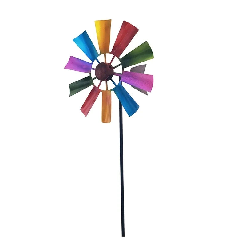 367A Wrought Iron Rotating Windmill Metal Wind Spinner Landscape Ornament for Outdoor Courtyard Yard Lawn Pinwheel Decor